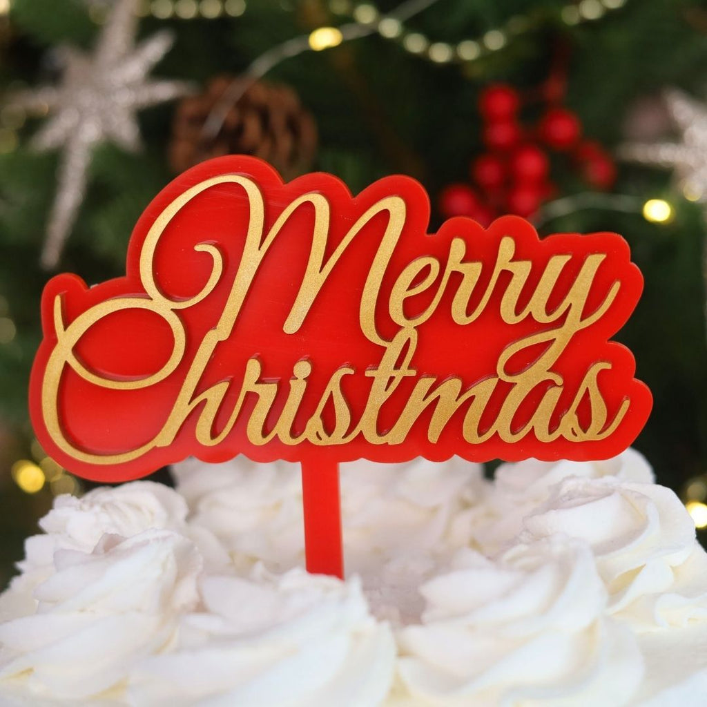 Sweet Stamp Cake Topper - Traditional Merry Christmas - Gold & Red