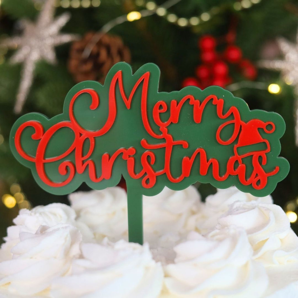 Sweet Stamp Cake Topper - Fun Merry Christmas - Red & Green
