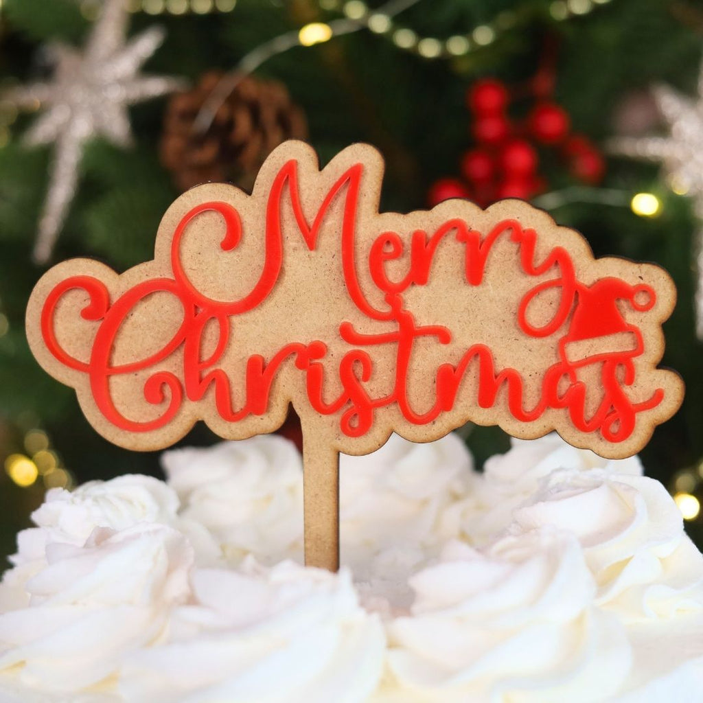 Sweet Stamp Cake Topper - Fun Merry Christmas - Red & Wood