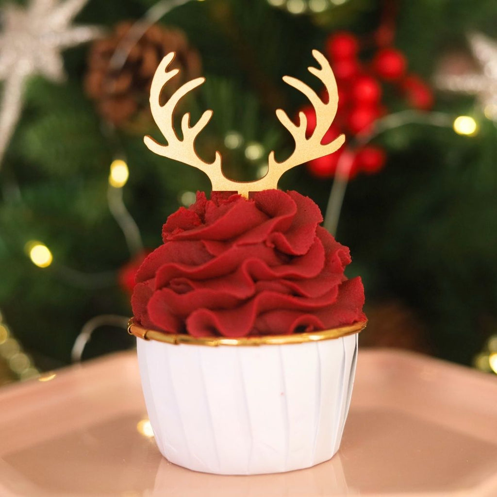 Sweet Stamp Cupcake Toppers - Reindeer Antlers 6pk - Gold Metallic