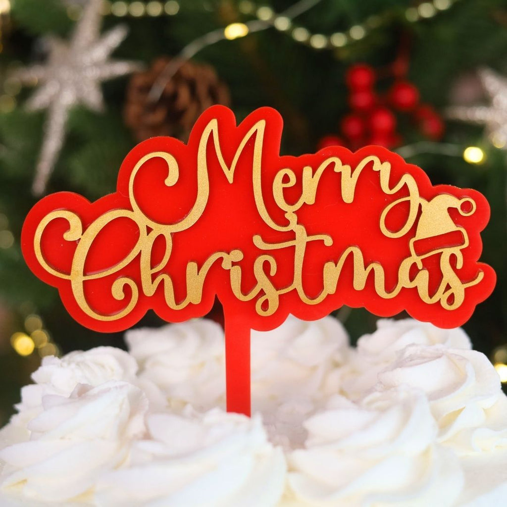 Sweet Stamp Cake Topper - Fun Merry Christmas - Gold & Red