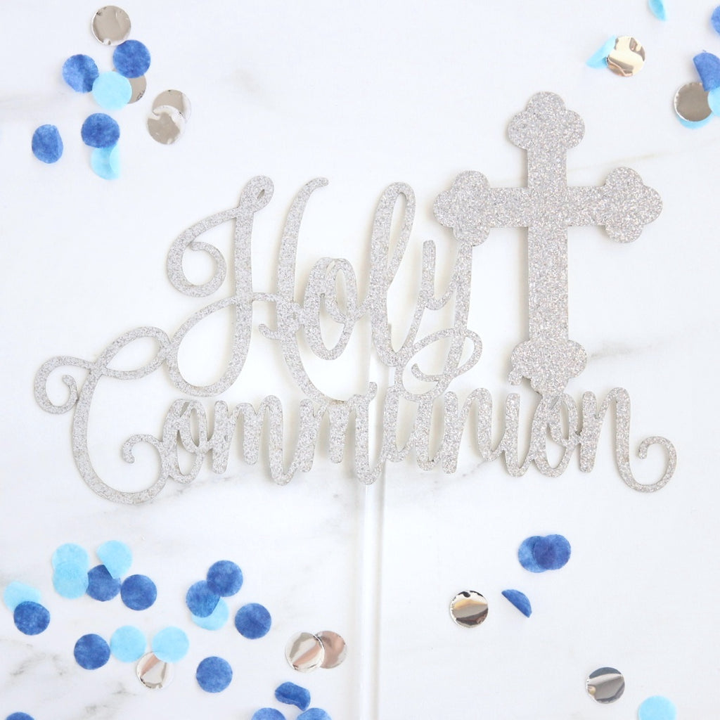 Communion Card Topper - Silver Glitter