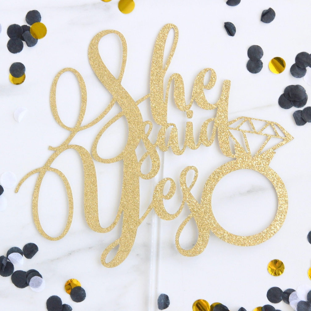 She Said Yes Card Topper - Gold Glitter