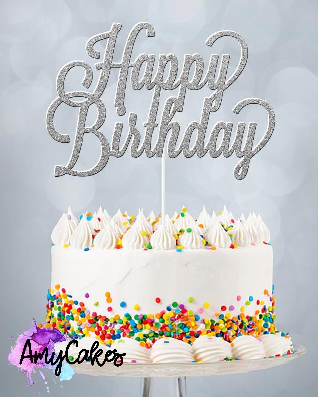 Happy Birthday Card Topper - Silver