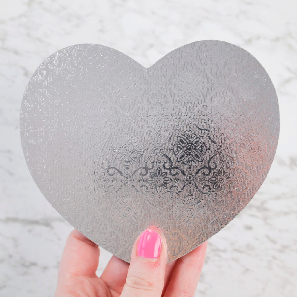 Sweet Stamp Heart Cake Board - Silver