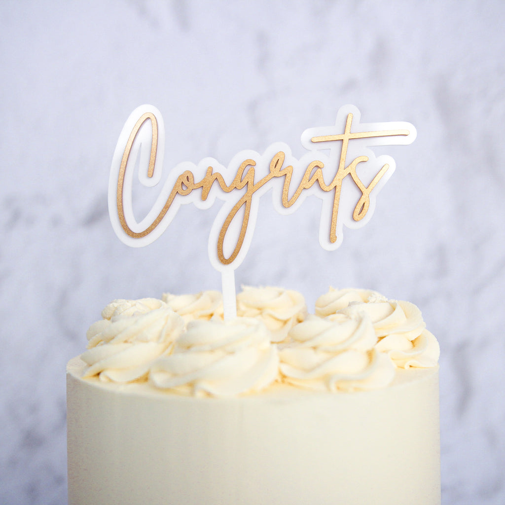 Congrats Cake Topper - Trendy Gold