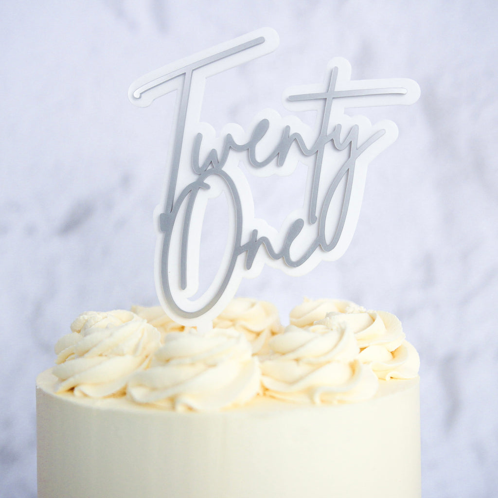 Twenty One Cake Topper - Trendy Siver