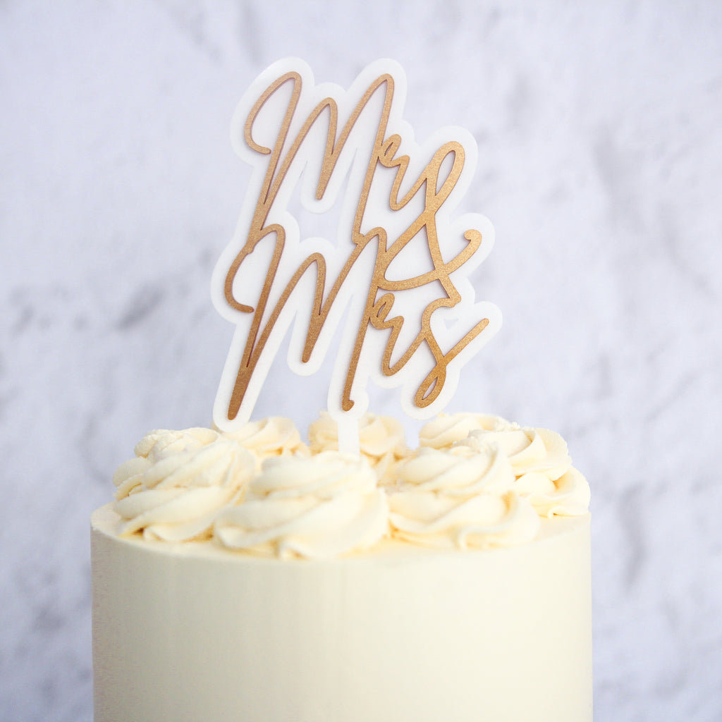 Mr & Mrs Cake Topper - Trendy Gold