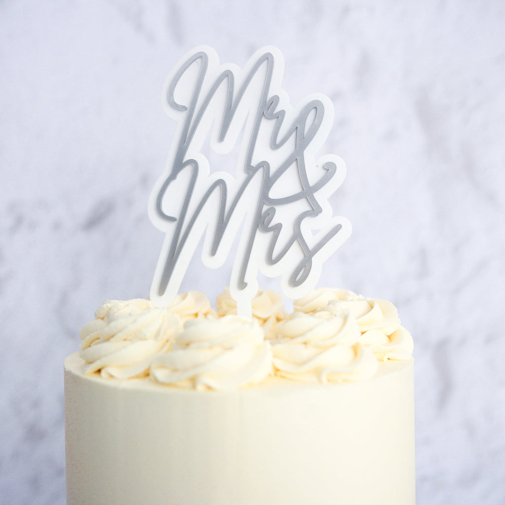 Mr & Mrs Cake Topper - Trendy Silver