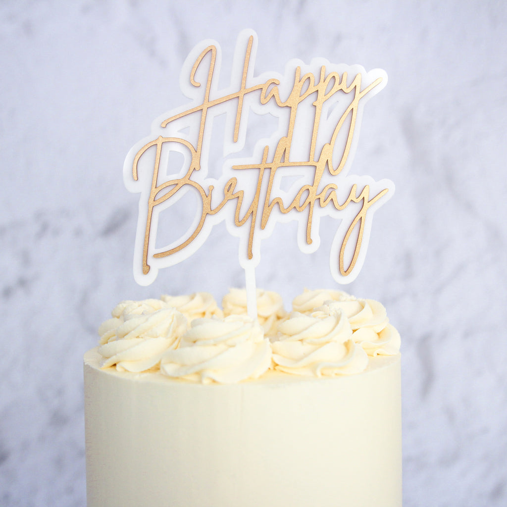 Happy Birthday Cake Topper - Trendy Gold