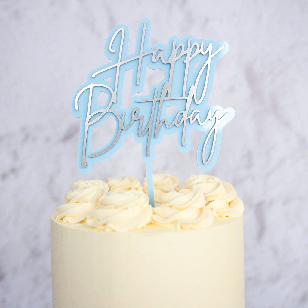 Happy Birthday Cake Topper - Trendy Blue