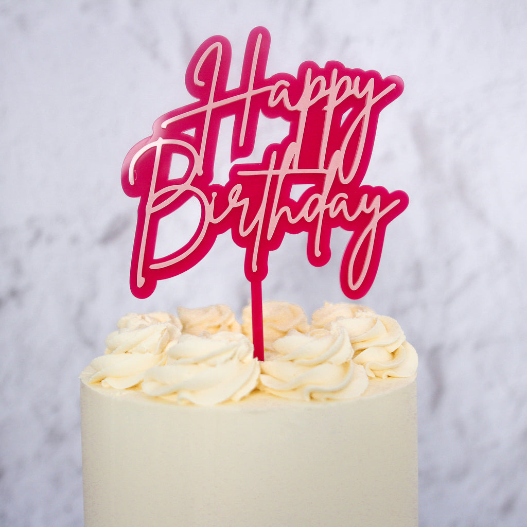Happy Birthday Cake Topper - Trendy Hot Pink