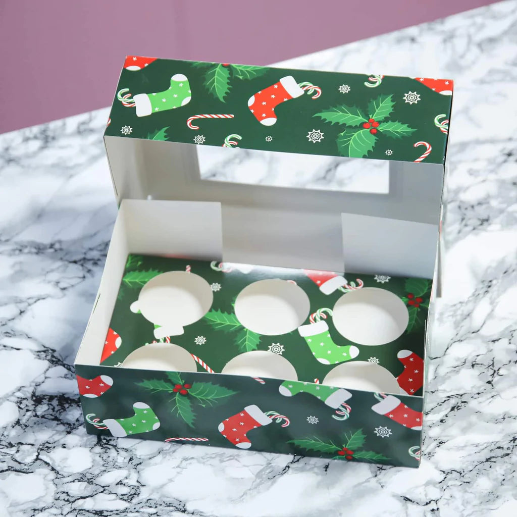 Cupcake Box - Christmas Stocking (6s)