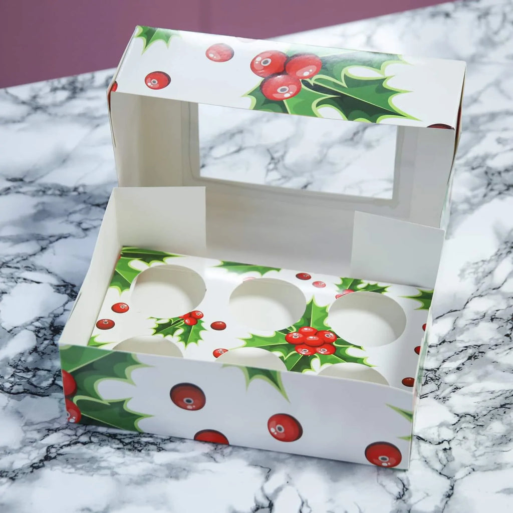 Cupcake Box - Holly Berry (6s)